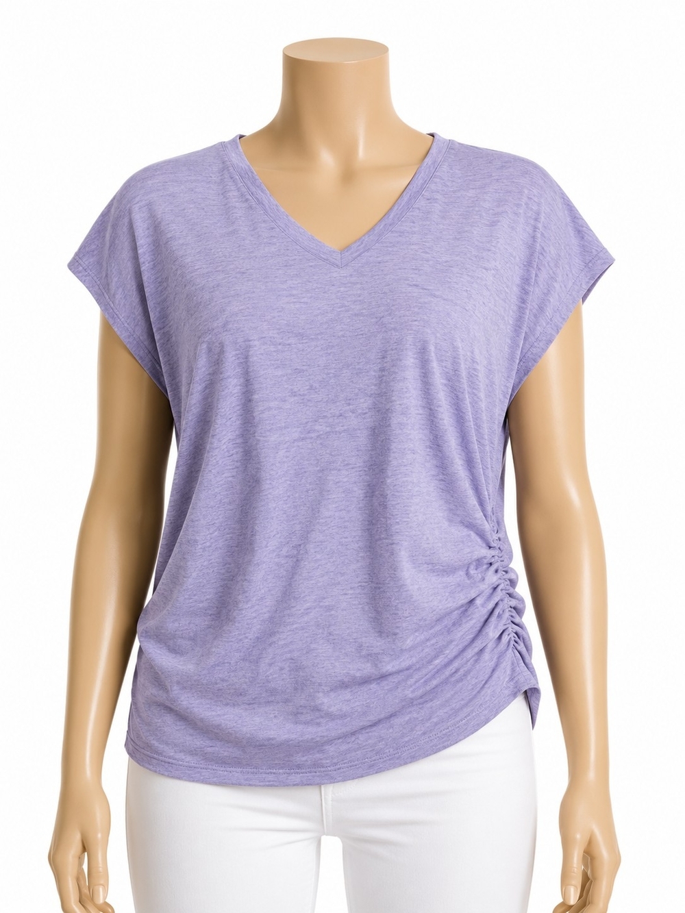 Women's Lavender V-Neck Ruched Side Blouse